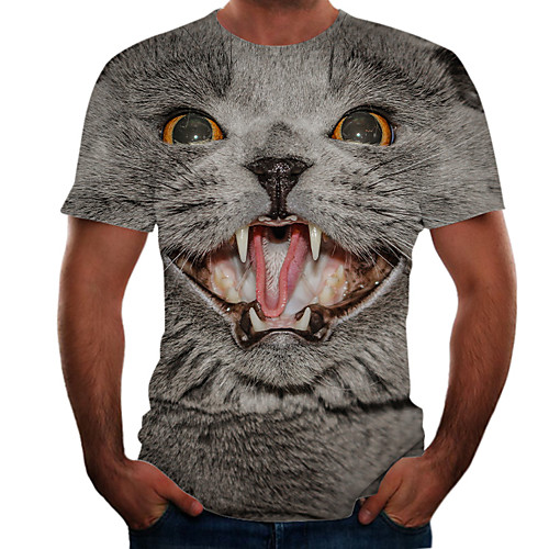 

Men's Graphic Animal Cat T-shirt Basic Elegant Daily Going out Gray
