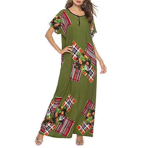 

Women's 2020 Green Summer Fall Dress Boho Street chic Going out Beach Shift Print Solid Color Patchwork S M