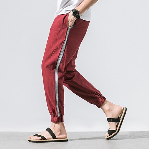

Men's Sporty / Chinoiserie Chinos Pants - Solid Colored Drawstring Comfort Wine Black Gray US32 / UK32 / EU40 US34 / UK34 / EU42