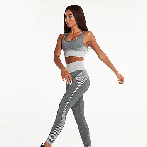 

Women's 2pcs Tracksuit Yoga Suit Solid Color GrayWhite Black Burgundy Yoga Running Fitness Sports Bra Tights Leggings Sport Activewear Breathable Moisture Wicking Butt Lift Tummy Control Stretchy