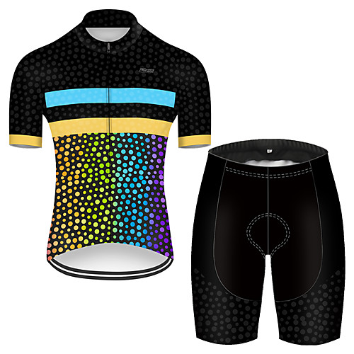 

21Grams Men's Short Sleeve Cycling Jersey with Shorts Black / Yellow Rainbow Bike Breathable Sports Rainbow Mountain Bike MTB Road Bike Cycling Clothing Apparel / Stretchy