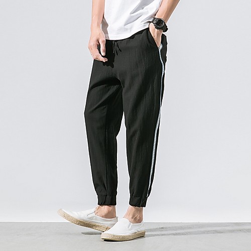 

Men's Sporty / Chinoiserie Chinos Pants - Striped Drawstring Comfort Wine Black Gray US32 / UK32 / EU40 US34 / UK34 / EU42 US38 / UK38 / EU46