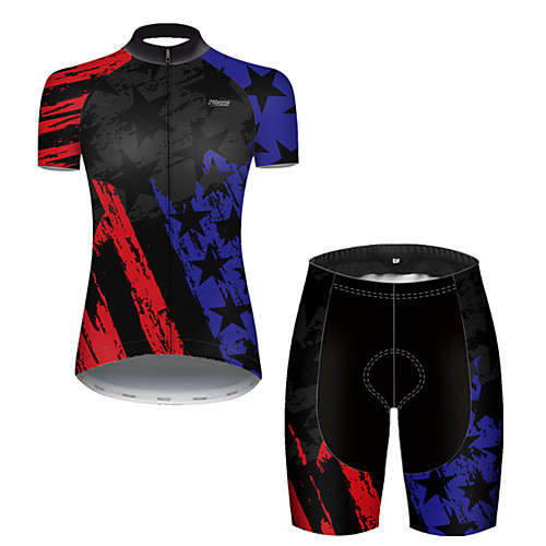 

21Grams Women's Short Sleeve Cycling Jersey with Shorts Black / Blue National Flag Bike Breathable Sports Patterned Mountain Bike MTB Road Bike Cycling Clothing Apparel / Stretchy