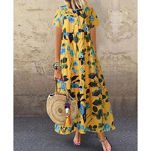

Women's Swing Dress Maxi long Dress - Short Sleeves Print Summer Casual Mumu 2020 Yellow M L XL XXL XXXL XXXXL XXXXXL