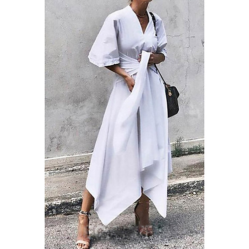 

Women's A Line Dress - Half Sleeve Solid Color Summer Elegant 2020 White Black S M L XL