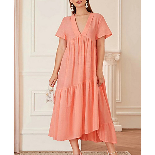 

Women's Sheath Dress - Short Sleeves Solid Color Summer Elegant 2020 Blue Blushing Pink S M L XL