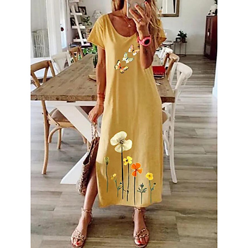 

Women's Shift Dress Midi Dress - Short Sleeves Floral Summer Elegant 2020 Blue Purple Yellow Gray S M L XL XXL XXXL