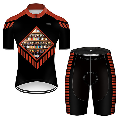 

21Grams Men's Short Sleeve Cycling Jersey with Shorts Black / Red Oktoberfest Beer Bike Breathable Sports Patterned Mountain Bike MTB Road Bike Cycling Clothing Apparel / Stretchy