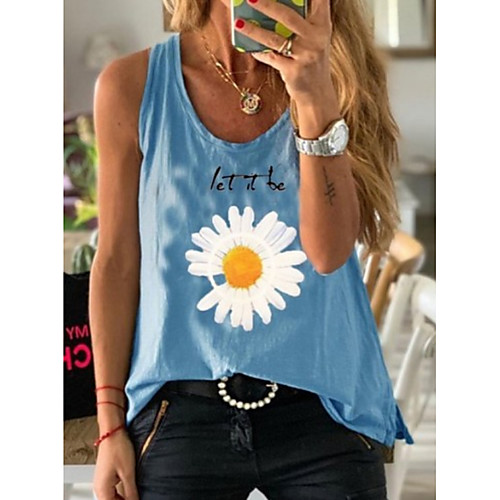 

Women's Floral Tank Top Round Neck Daily Summer White Blue Red Green S M L XL 2XL