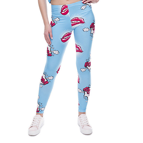 

Women's Sports / Yoga Sporty / Basic Legging - Print, Print Mid Waist Light Blue One-Size