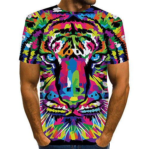 

Men's Graphic 3D Print Tiger Print T-shirt Basic Exaggerated Daily Rainbow