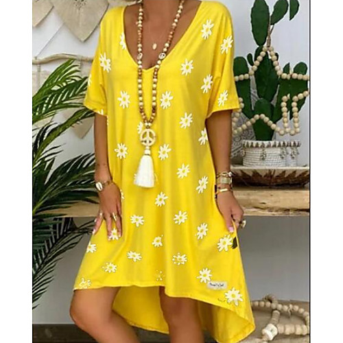 

Women's Sheath Dress Midi Dress - Short Sleeves Floral Summer Elegant 2020 Yellow S M L XL XXL XXXL