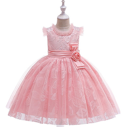 

Ball Gown Floor Length Wedding / Party Flower Girl Dresses - Lace / Tulle / Satin Chiffon Sleeveless Jewel Neck with Bow(s)