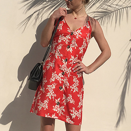 

Women's 2020 Red Dress Sexy Street chic Summer Party Beach A Line Print Backless Bow S M