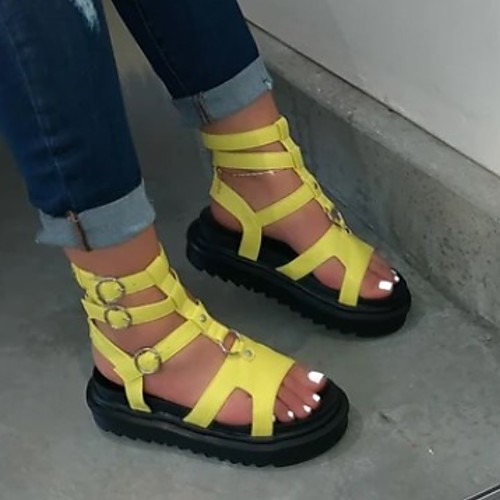 

Women's Sandals Summer Flat Heel Open Toe Daily PU Black / Yellow / Pink