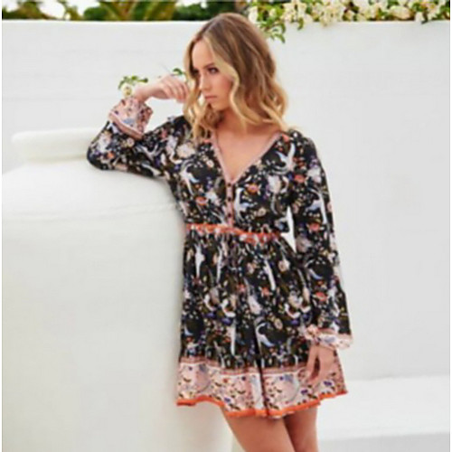 

Women's Sheath Dress - Long Sleeve Floral Summer Elegant 2020 Black S M L XL XXL