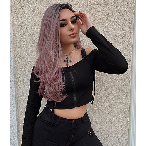

Synthetic Lace Front Wig Straight Middle Part Lace Front Wig Long Pink Synthetic Hair 18-26 inch Women's Cosplay Soft Party Pink Ombre