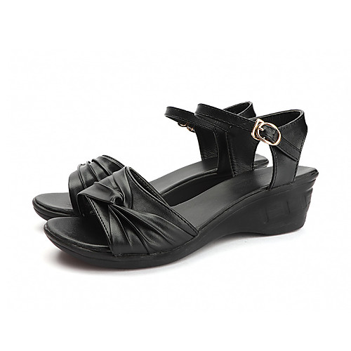 

Women's Sandals Summer Wedge Heel Open Toe Casual Daily PU Black