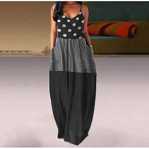 

Women's Maxi Shift Dress - Sleeveless Color Block Summer Strap V Neck Elegant Daily 2020 Black M L XL XXL XXXL