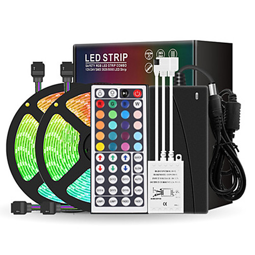 

2x5M Flexible Tiktok LED Strip Lights / Light Sets / RGB Strip Lights 300 LEDs SMD5050 10mm 1 12V 6A Adapter / 1 44Keys Remote Controller 1 set Multi Color Waterproof / Party / Self-adhesive 85-265 V