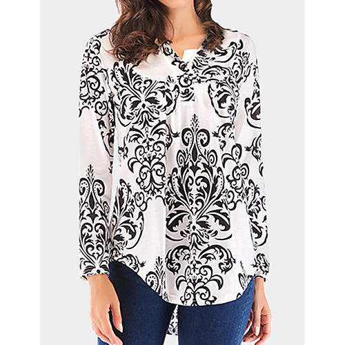 

Women's Daily Blouse - Floral Print V Neck White