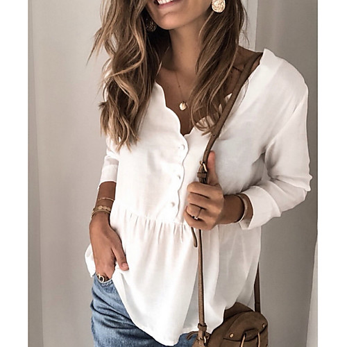 

Women's Solid Colored Blouse Daily White / Blushing Pink / Brown