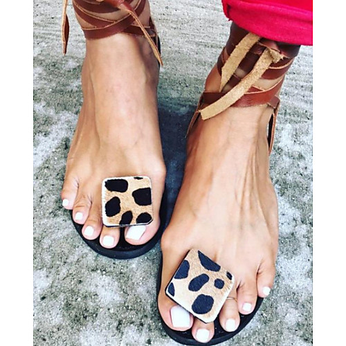 

Women's Sandals Summer Flat Heel Open Toe Daily Faux Leather Red / Green / Brown