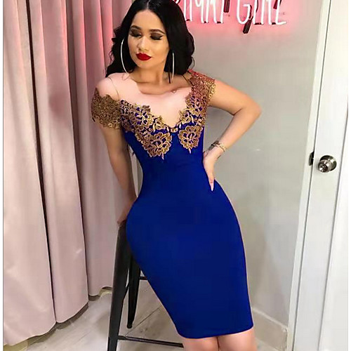 

Women's Knee Length Dress Sheath Dress - Short Sleeves Floral Summer Elegant 2020 Wine Royal Blue S M L XL XXL
