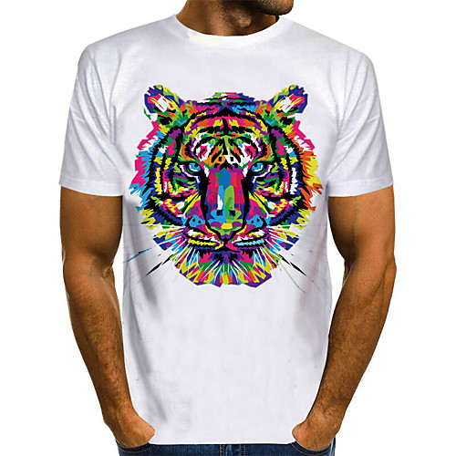 

Men's Graphic 3D Print Tiger Print T-shirt Basic Exaggerated Daily Round Neck White / Black / Blue / Purple / Red / Yellow / Fuchsia / Green / Short Sleeve