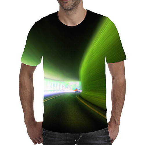 

Men's Holiday Going out Street chic / Exaggerated T-shirt - Geometric / Color Block / 3D Print Rainbow