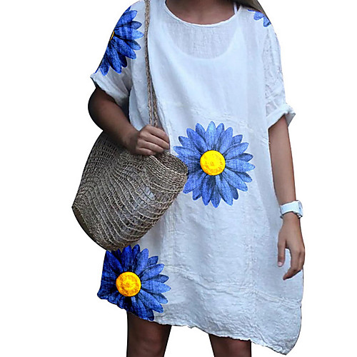 

Women's Sheath Dress - Short Sleeves Floral Summer Elegant 2020 White Green S M L XL