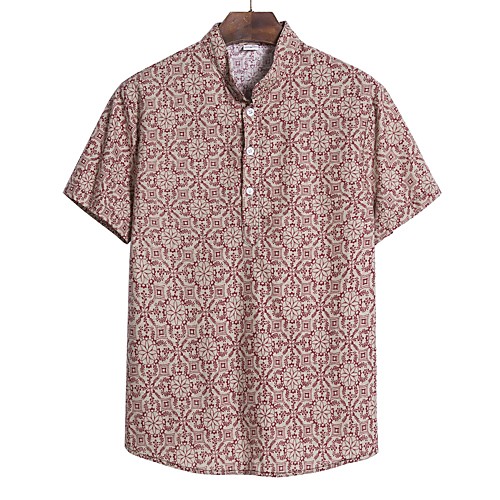 

Men's Geometric Sun Flower Print Shirt Hawaiian Daily Black / Red