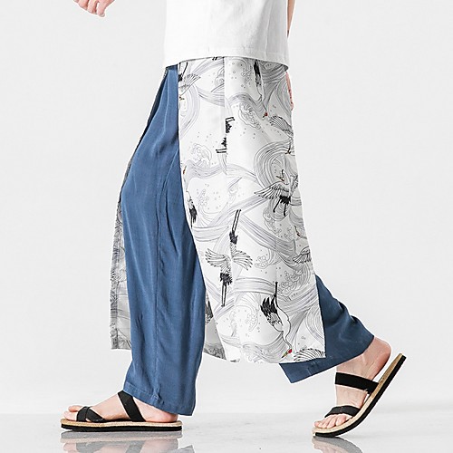 

Men's Sporty / Chinoiserie Chinos Pants - Animal Drawstring Comfort Blue White Black US32 / UK32 / EU40 US34 / UK34 / EU42