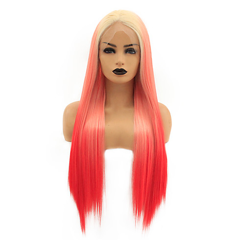 

Synthetic Lace Front Wig Straight Gaga Middle Part Lace Front Wig Long Ombre Orange Synthetic Hair 22-26 inch Women's Heat Resistant Women Hot Sale Green Ombre / Glueless