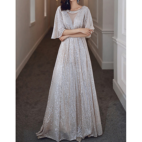 

A-Line Jewel Neck Floor Length Spandex Glittering / Beautiful Back Party Wear / Prom Dress with Sequin 2020