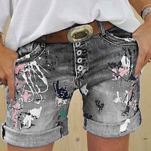 

Women's Basic Shorts Pants - Floral Black Navy Blue Gray S M L