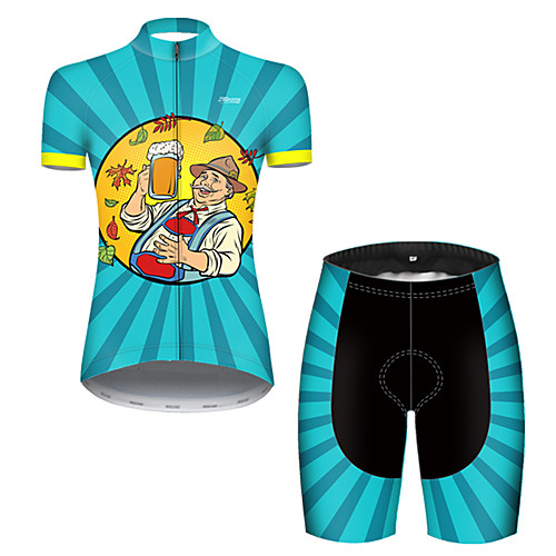 

21Grams Women's Short Sleeve Cycling Jersey with Shorts Black / Blue Oktoberfest Beer Bike Breathable Sports Patterned Mountain Bike MTB Road Bike Cycling Clothing Apparel / Stretchy