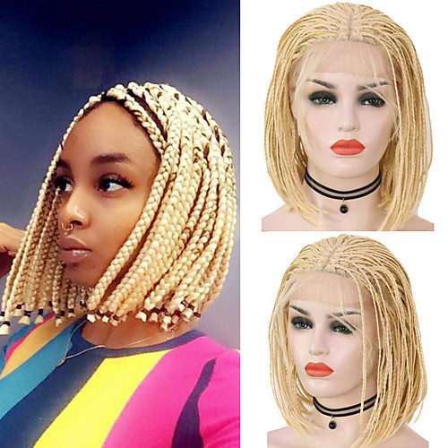 

Synthetic Lace Front Wig Box Braids Plaited Middle Part with Baby Hair Lace Front Wig Short Long Light Blonde Synthetic Hair 12-16 inch Women's Party Women Synthetic Blonde Pink