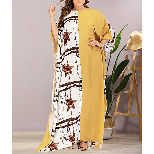 

Women's Plus Size Maxi Shift Dress - Half Sleeve Geometric Summer Casual Elegant Daily Going out Batwing Sleeve Loose 2020 Yellow One-Size