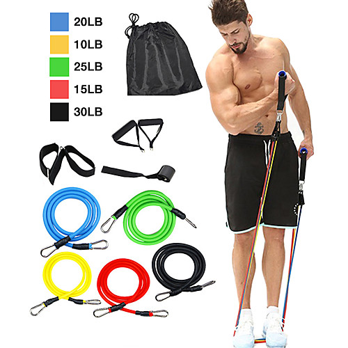 

Resistance Band Set 11 pcs 5 Stackable Exercise Bands Door Anchor Legs Ankle Straps Sports TPE Pilates Exercise & Fitness Gym Workout Heavy-duty Carabiner Adjustable Durable Resistance Training