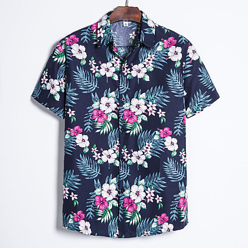 

Men's Floral Shirt Vintage Street chic Holiday Weekend Navy Blue