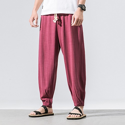

Men's Sporty / Chinoiserie Chinos Pants - Solid Colored Drawstring Comfort Wine Black Navy Blue US32 / UK32 / EU40 US34 / UK34 / EU42 US38 / UK38 / EU46