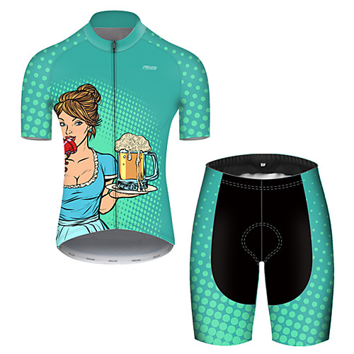 

21Grams Men's Short Sleeve Cycling Jersey with Shorts Black / Green Oktoberfest Beer Bike Breathable Sports Patterned Mountain Bike MTB Road Bike Cycling Clothing Apparel / Stretchy