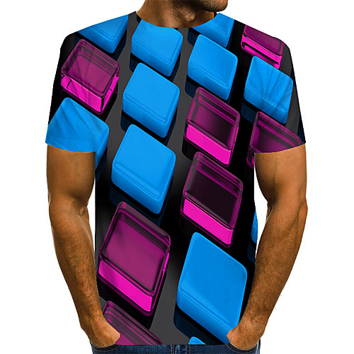 

Men's Geometric 3D Print T-shirt Street chic Exaggerated Daily Going out Rainbow