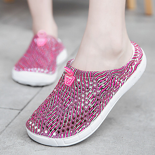 

Women's Slippers & Flip-Flops Summer Flat Heel Round Toe Minimalism Daily Color Block Synthetics Black / Red / Pink