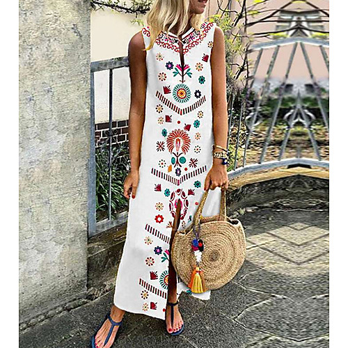 

Women's Sheath Dress Maxi long Dress - Sleeveless Floral Summer Boho 2020 White Black S M L XL XXL XXXL XXXXL XXXXXL