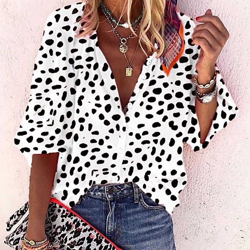 

Women's Leopard Shirt Daily White / Khaki / Brown
