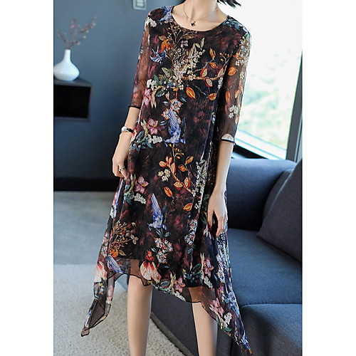 

Women's 2020 Green Black Summer Dress Elegant Sheath Floral S M
