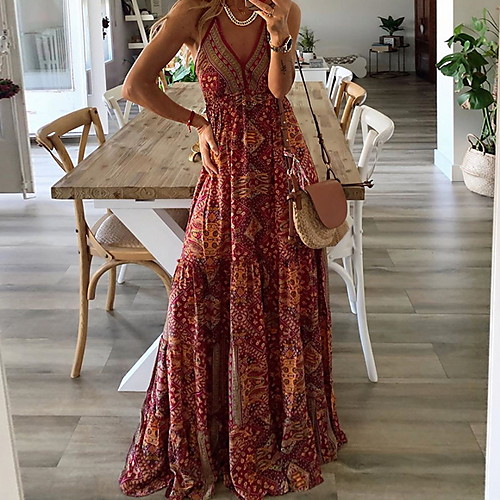 

Women's A Line Dress - Sleeveless Geometric Summer Street chic 2020 Orange S M L