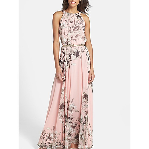 

Women's Maxi A Line Dress - Sleeveless Floral Blushing Pink S M L